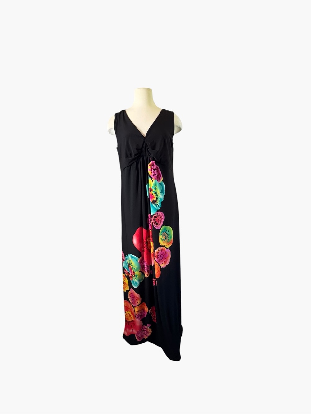 Sandra Darren Floral-Accent V-Neck Maxi Dress
